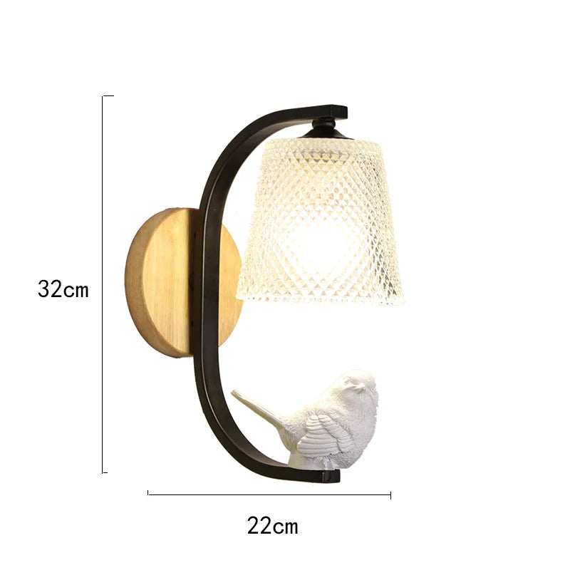 BirdLuxe - Elegante Wandleuchte mit Vogeldesign - Holz und Glas für das Schlafzimmer