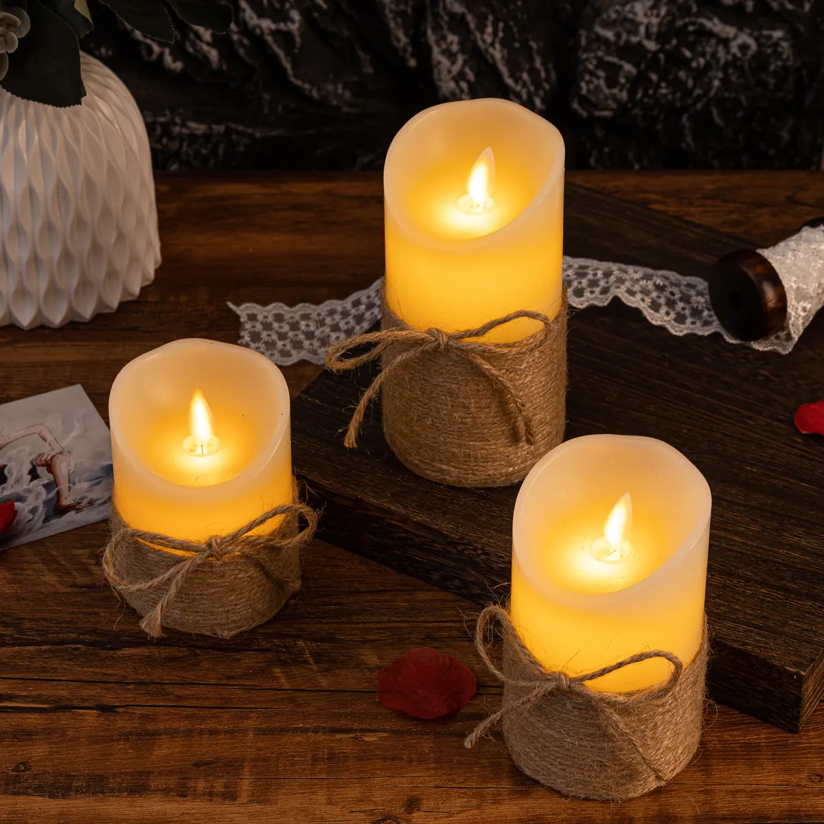 LumaBloc LED-Kerzen Set ohne Flamme Creme für Terrasse
