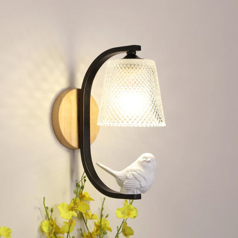 BirdLuxe - Elegante Wandleuchte mit Vogeldesign - Holz und Glas für das Schlafzimmer