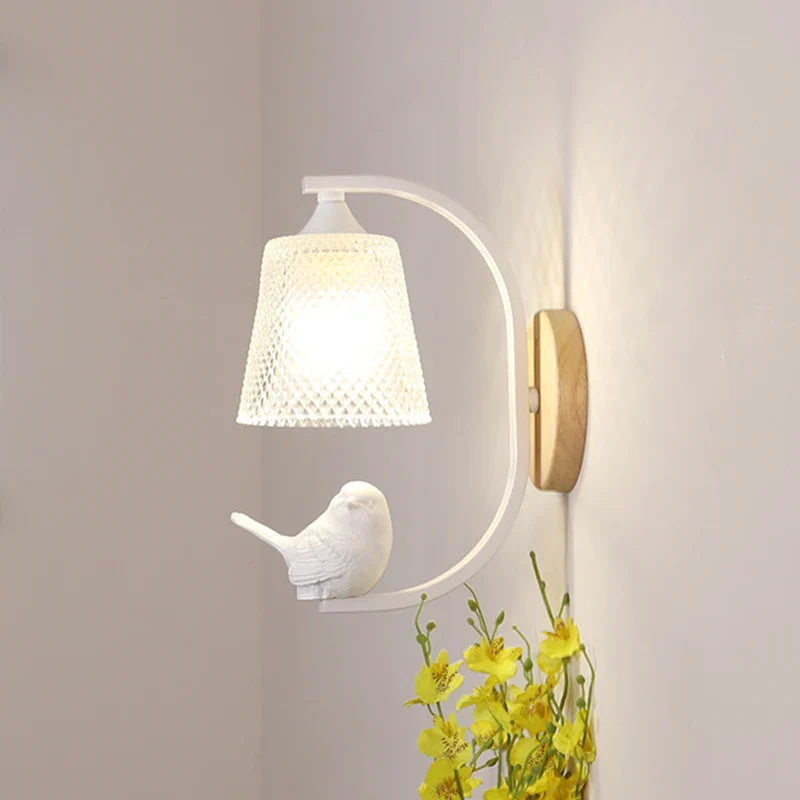 BirdLuxe - Elegante Wandleuchte mit Vogeldesign - Holz und Glas für das Schlafzimmer