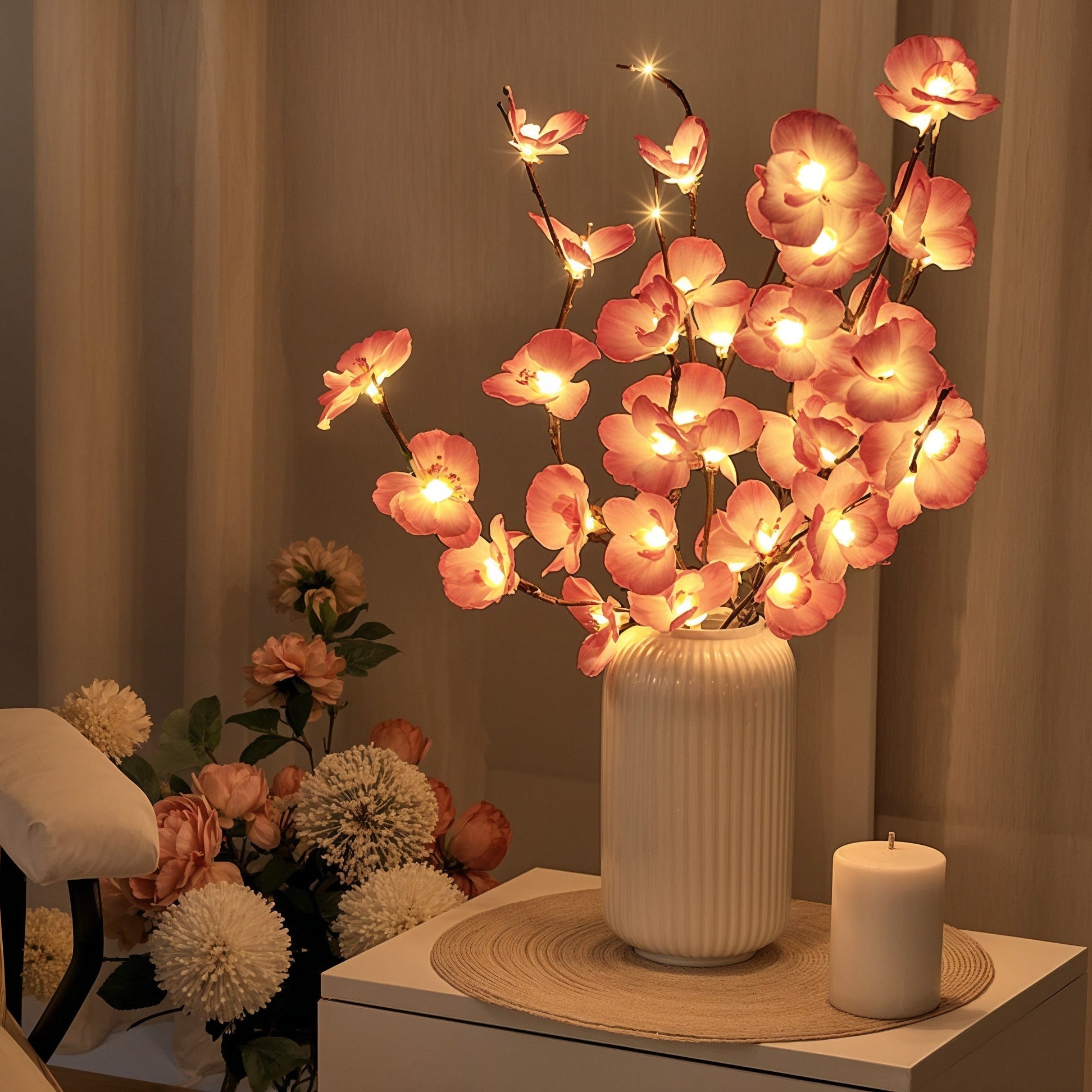 Leuchtender Kirschblütenzweig LED-Dekolampe in Rosa für Wohnzimmer