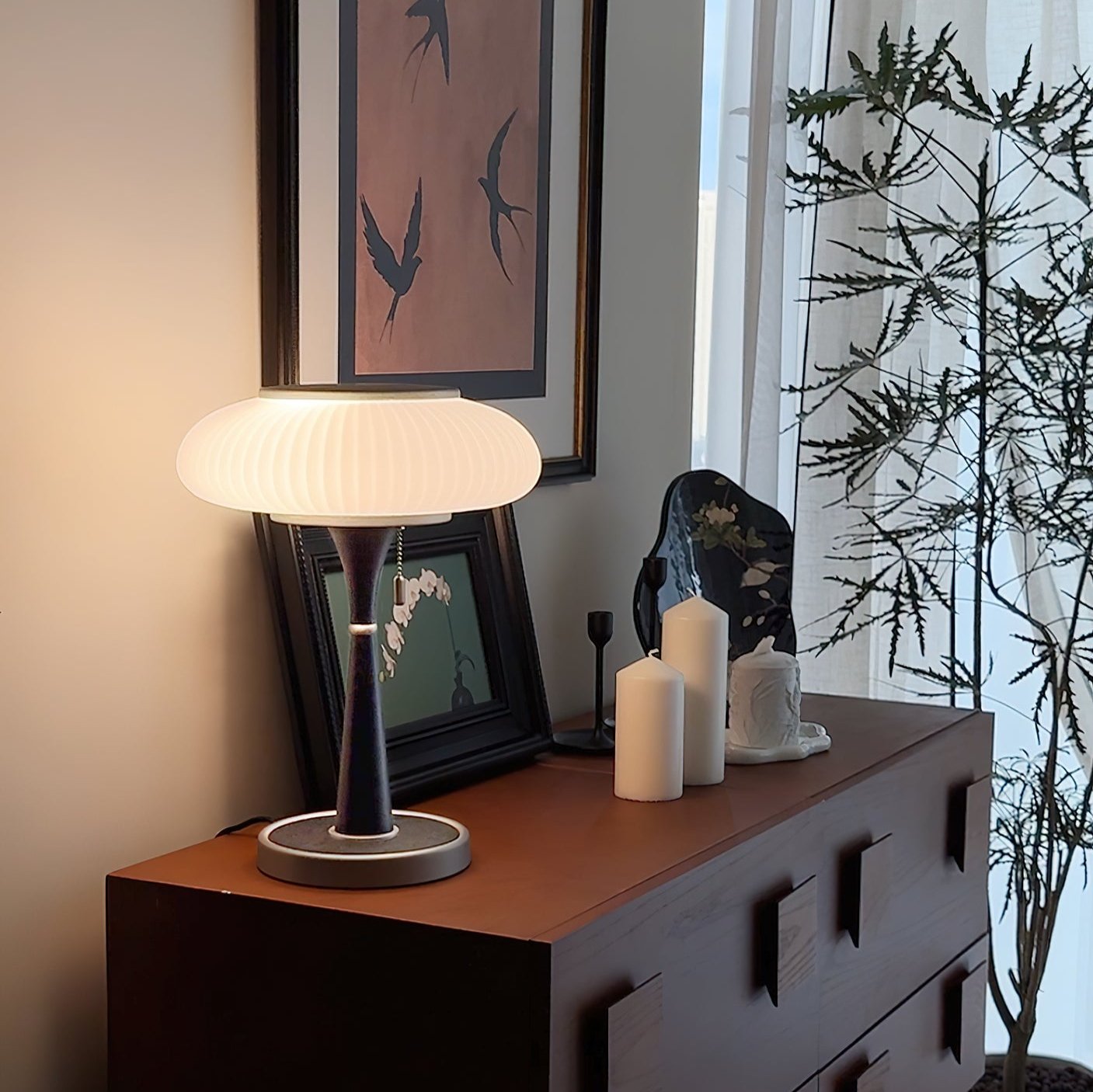 LumoTake Tischlampe Pilzform Minimalistisch Beige für Wohnzimmer
