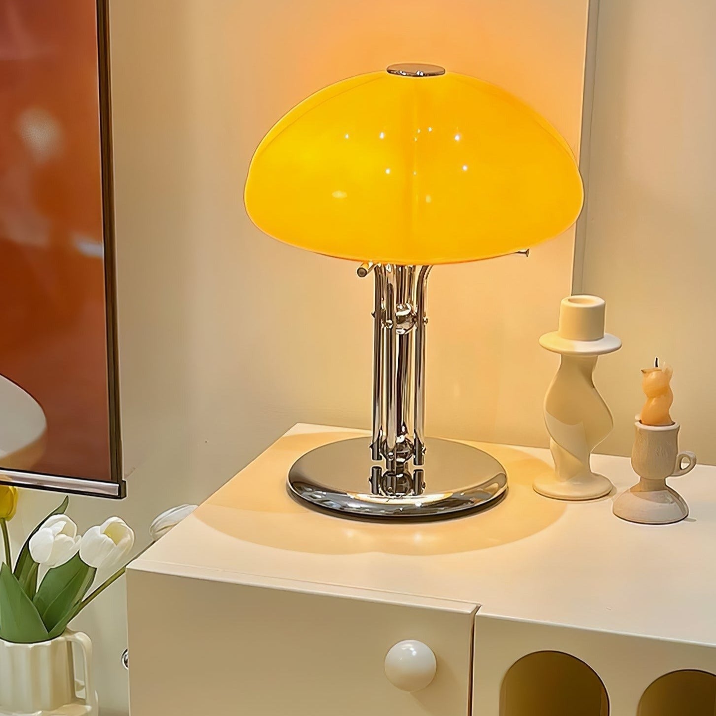 BauPilz Tischlampe – Retro-Stil, Pilzform, Weiß, für Wohnzimmer