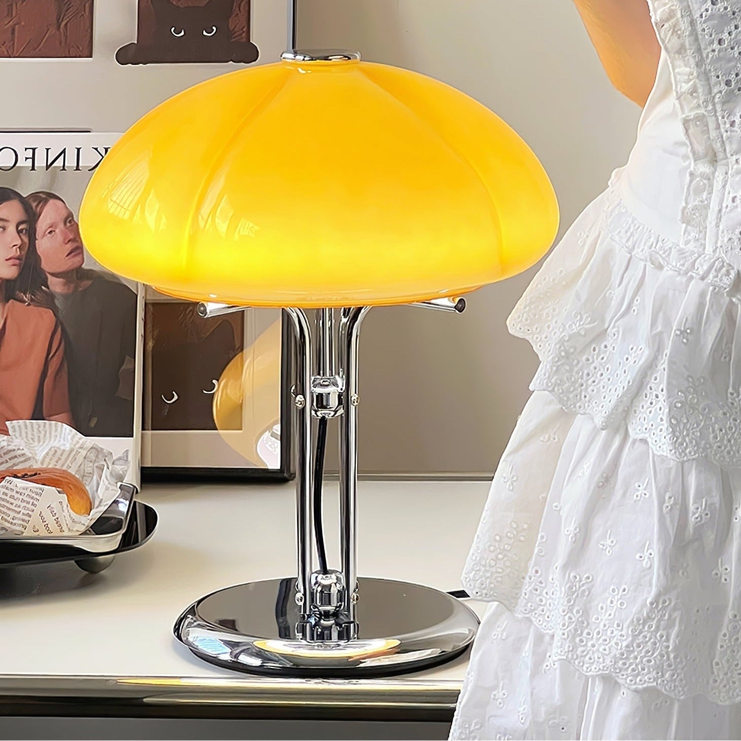 BauPilz Tischlampe – Retro-Stil, Pilzform, Weiß, für Wohnzimmer
