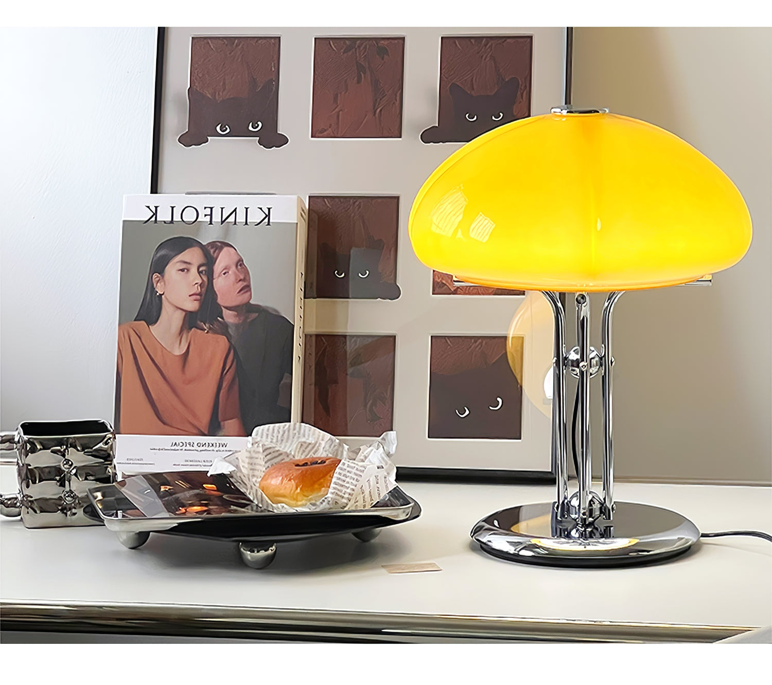 BauPilz Tischlampe – Retro-Stil, Pilzform, Weiß, für Wohnzimmer