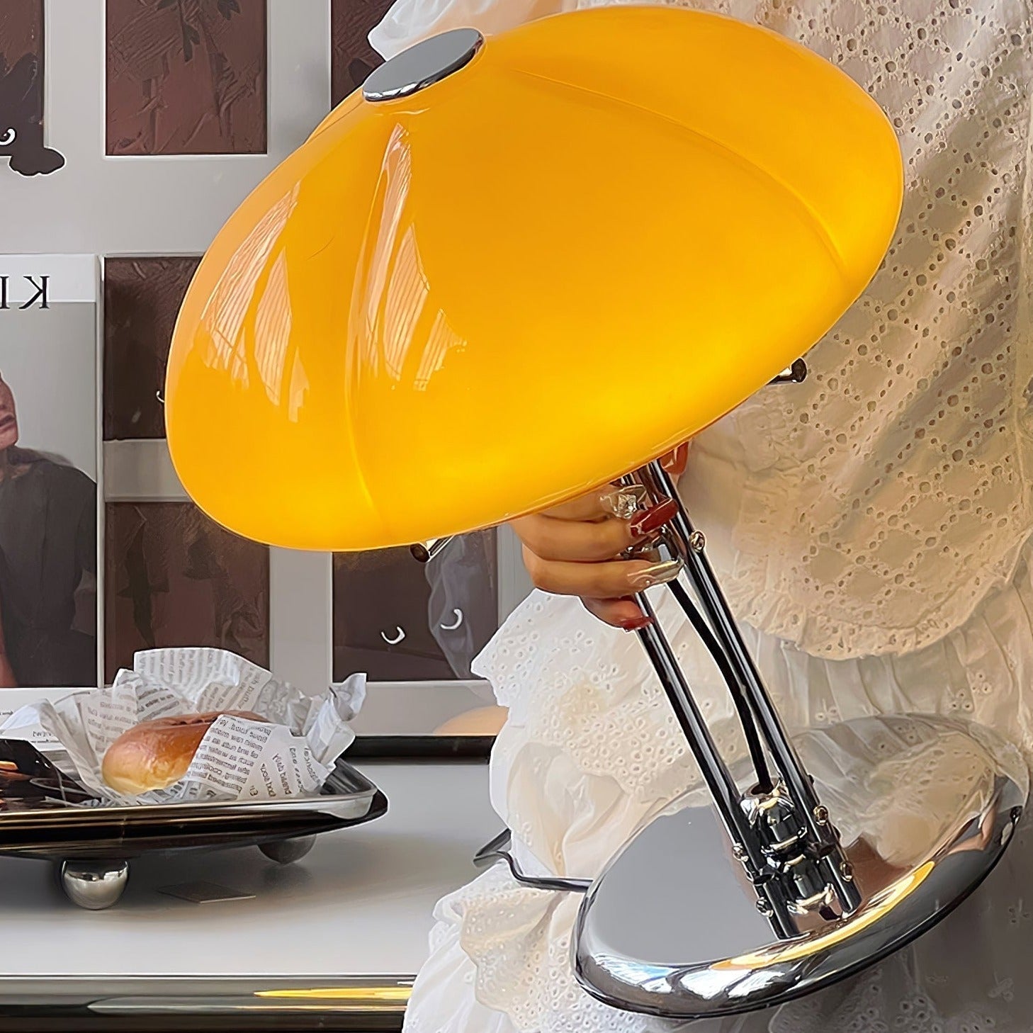 BauPilz Tischlampe – Retro-Stil, Pilzform, Weiß, für Wohnzimmer