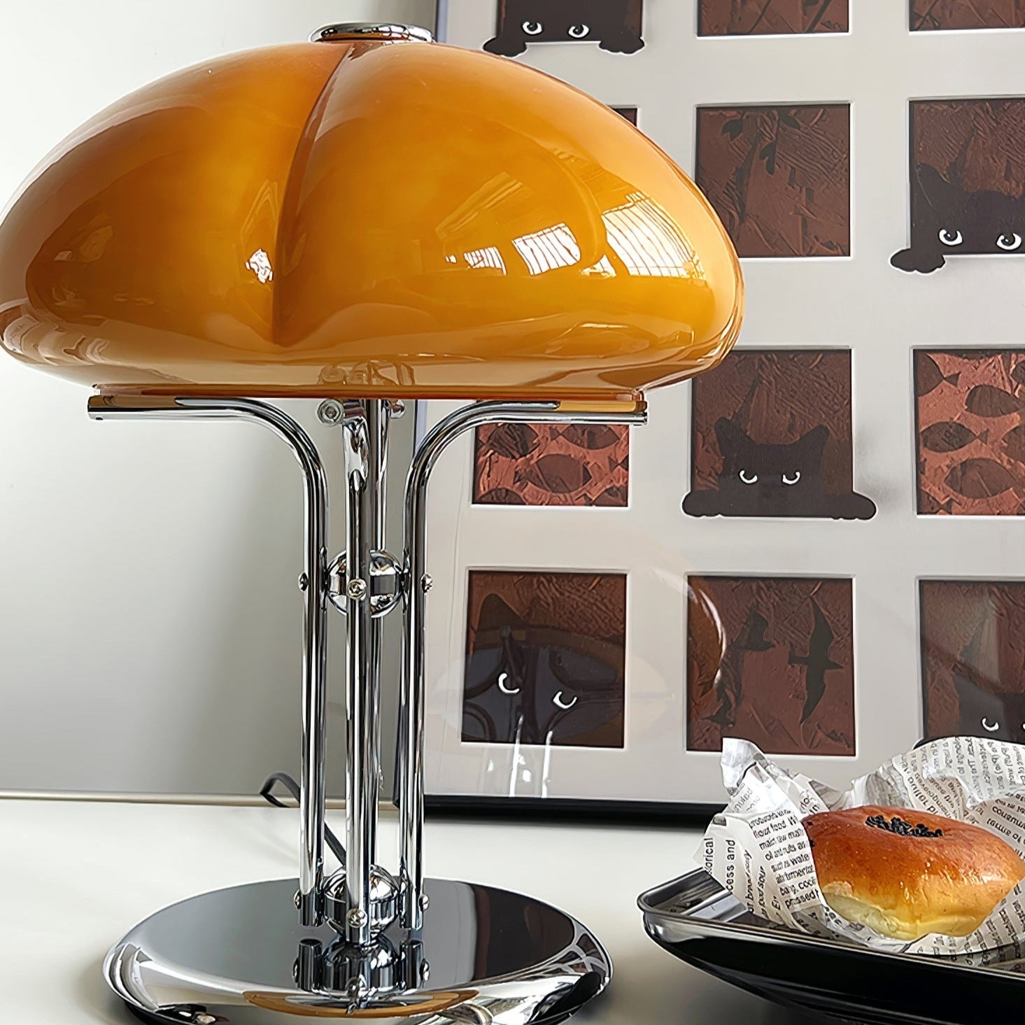 BauPilz Tischlampe – Retro-Stil, Pilzform, Weiß, für Wohnzimmer