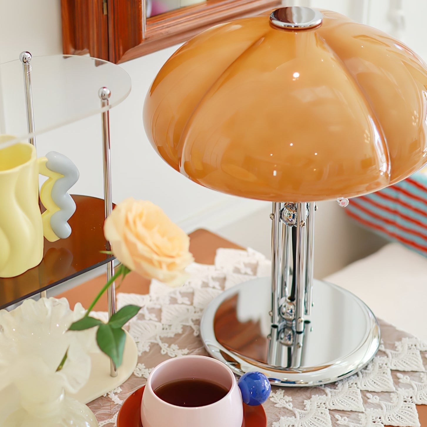 BauPilz Tischlampe – Retro-Stil, Pilzform, Weiß, für Wohnzimmer