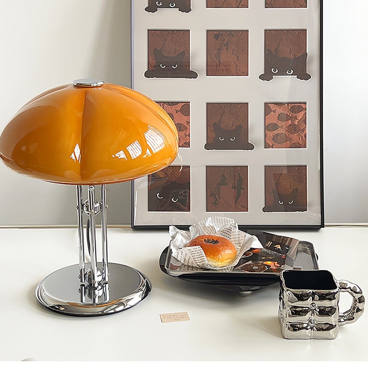BauPilz Tischlampe – Retro-Stil, Pilzform, Weiß, für Wohnzimmer