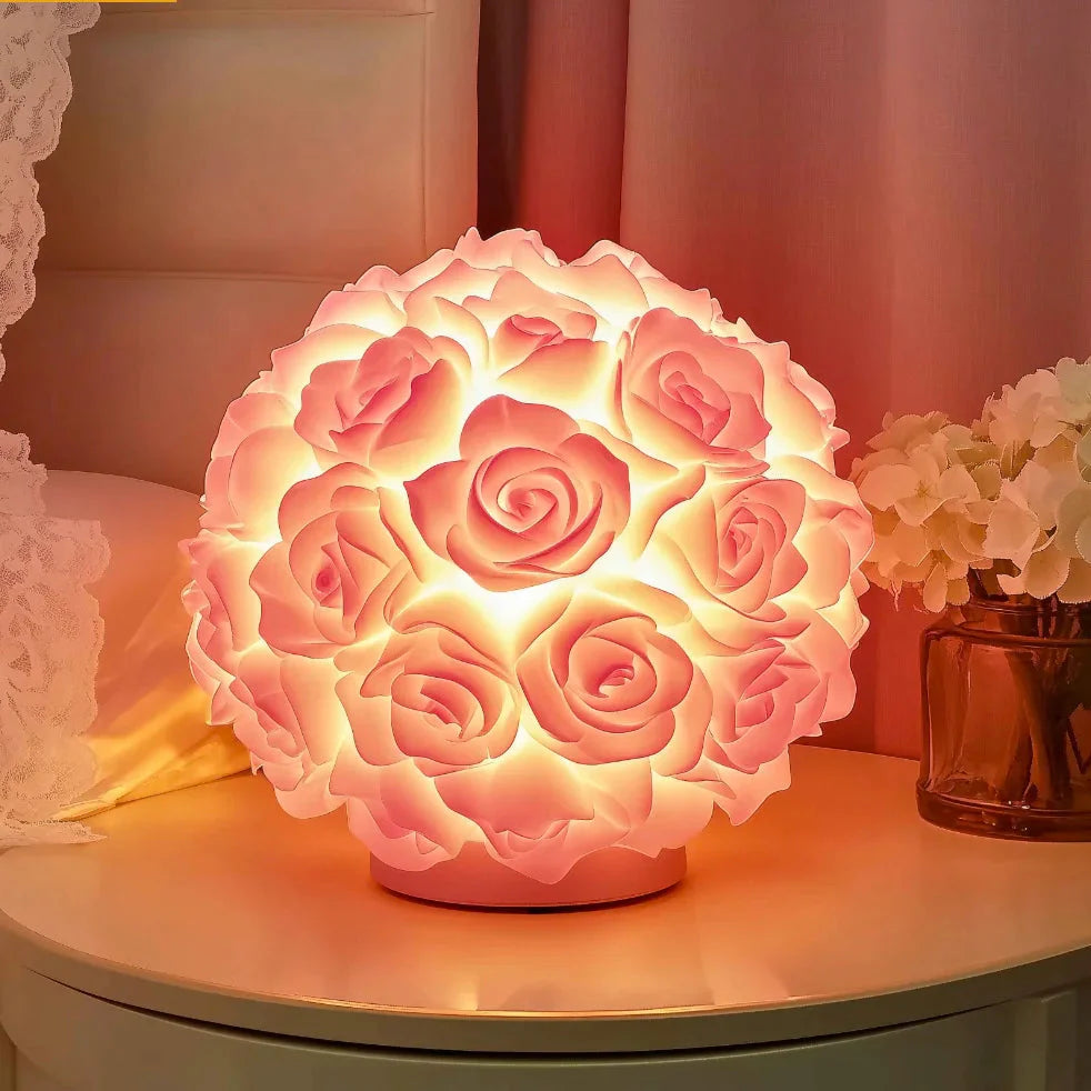 Leuchtende Rosen-Dekolampe mit warmem Glow