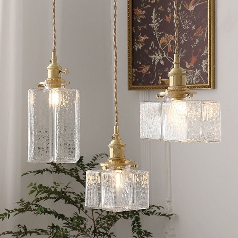 Retro Pendelleuchte aus Glas – LED – Goldkabel – Schlafzimmer