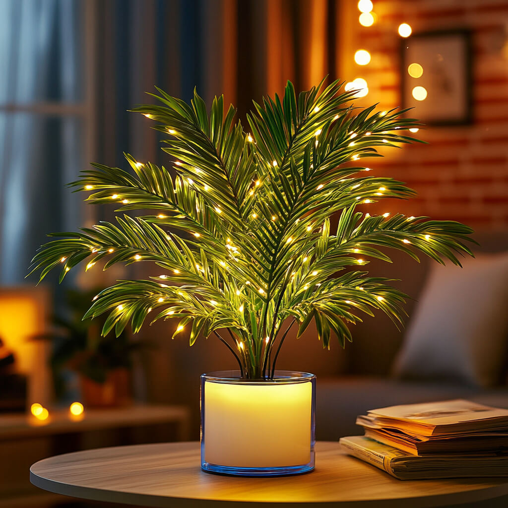 Palmenzauber LED-Lampe – Tropische Blätter, Grün für Innenräume