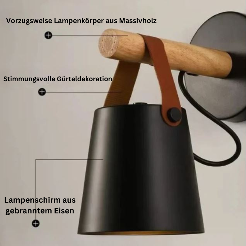 SkandiShine - LED-Wandleuchte mit Holz & Leder