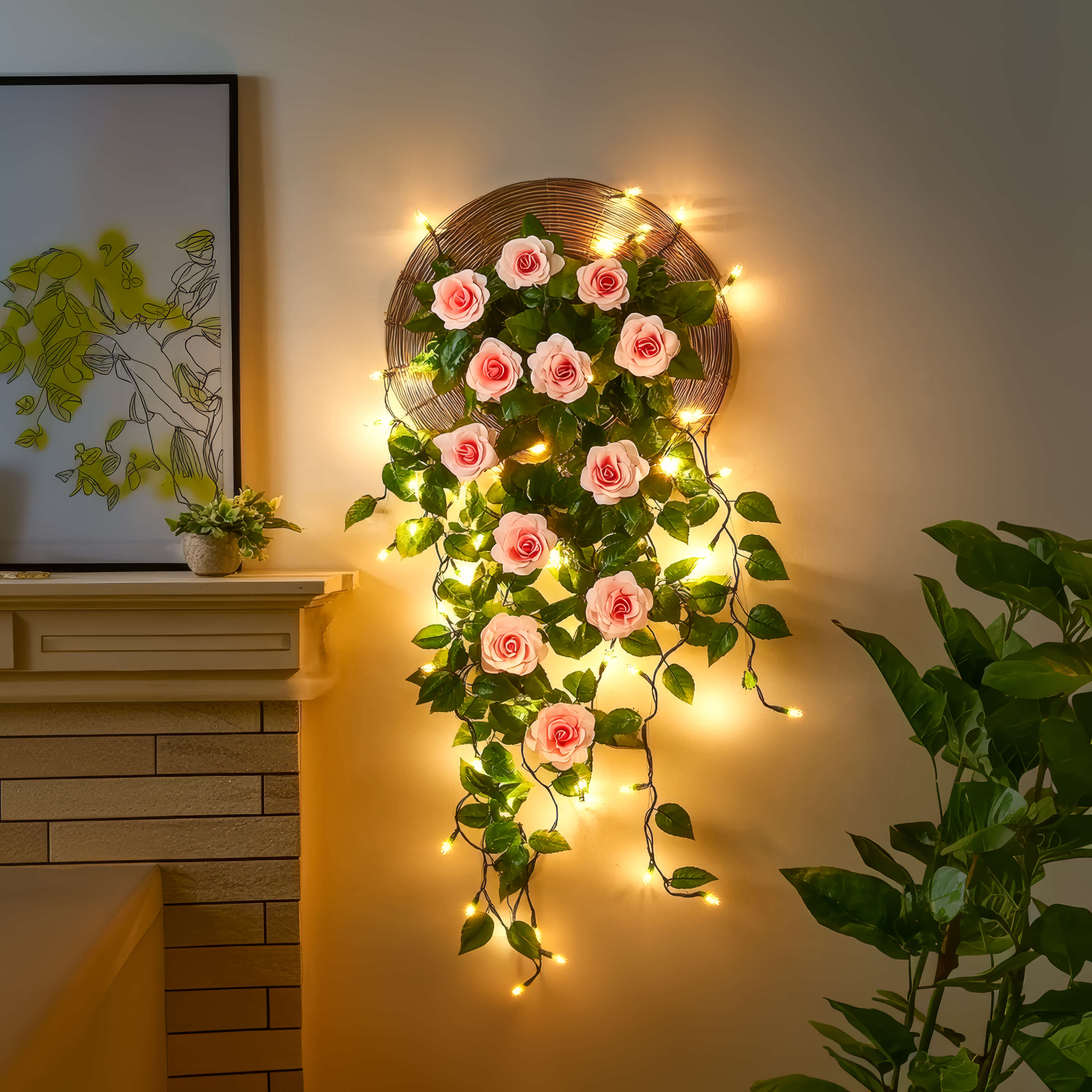 RoseGlow Bloom – LED Deko-Girlande rosé für Innenräume