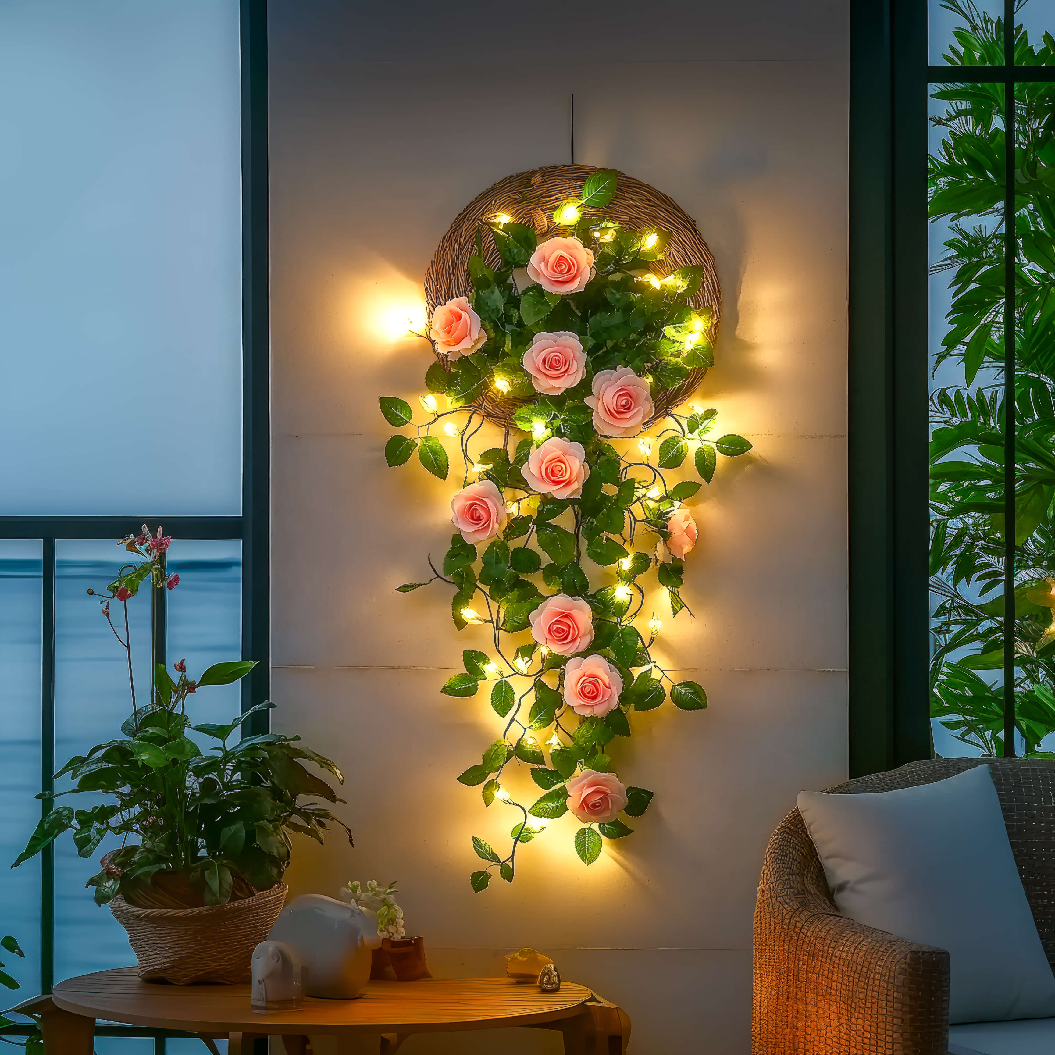RoseGlow Bloom – LED Deko-Girlande rosé für Innenräume