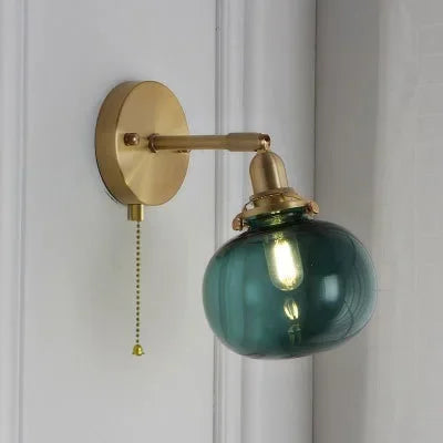 LichtZen - Nordisch moderne Wandleuchte mit Zugschalter - Glas und Eisen für Schlafzimmer oder Bad