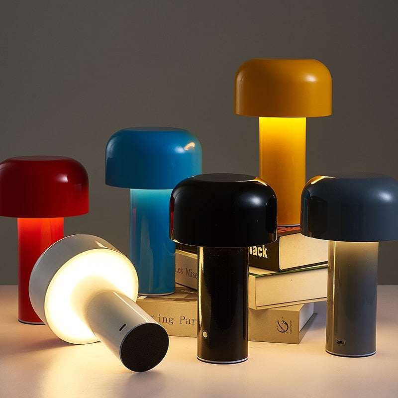 LumaFungo LED Pilzlampe – Kabellos, dimmbar, retro, gold, für Terrasse