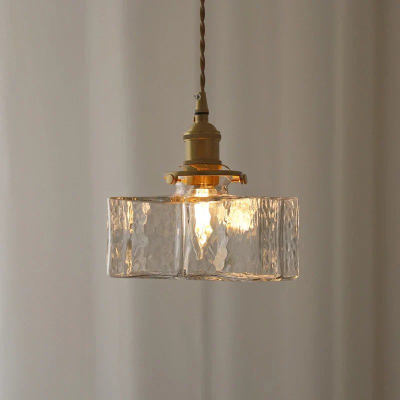 Retro Pendelleuchte aus Glas – LED – Goldkabel – Schlafzimmer