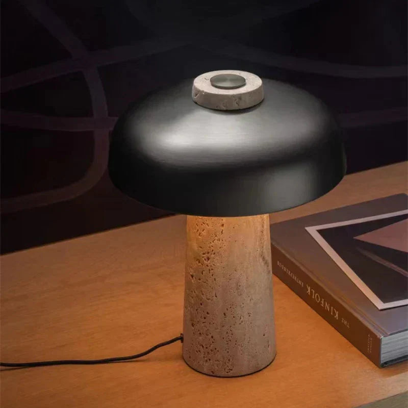 TravinoLux Tischlampe – Naturstein Travertin Warmlicht Wohnzimmer