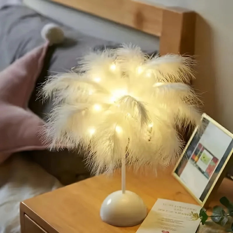 FeatherLight – Elegante Feder-Tischlampe mit Weißem Design für Wohnzimmer