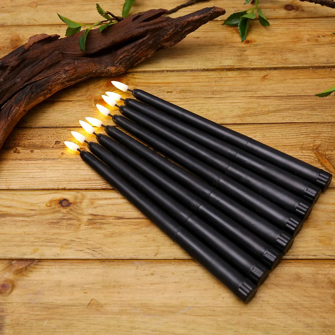 ShadowGlow – Rustikale LED-Kerzen mit Timer Schwarz für Terrasse