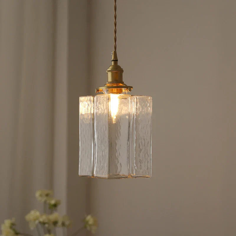 Retro Pendelleuchte aus Glas – LED – Goldkabel – Schlafzimmer