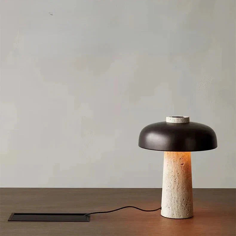TravinoLux Tischlampe – Naturstein Travertin Warmlicht Wohnzimmer
