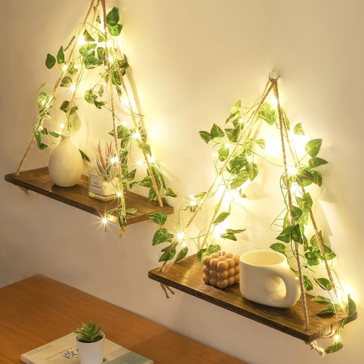 LeuchtEfeu Wandregal – Vintage Stil, LED, Grün, Für Innenräume