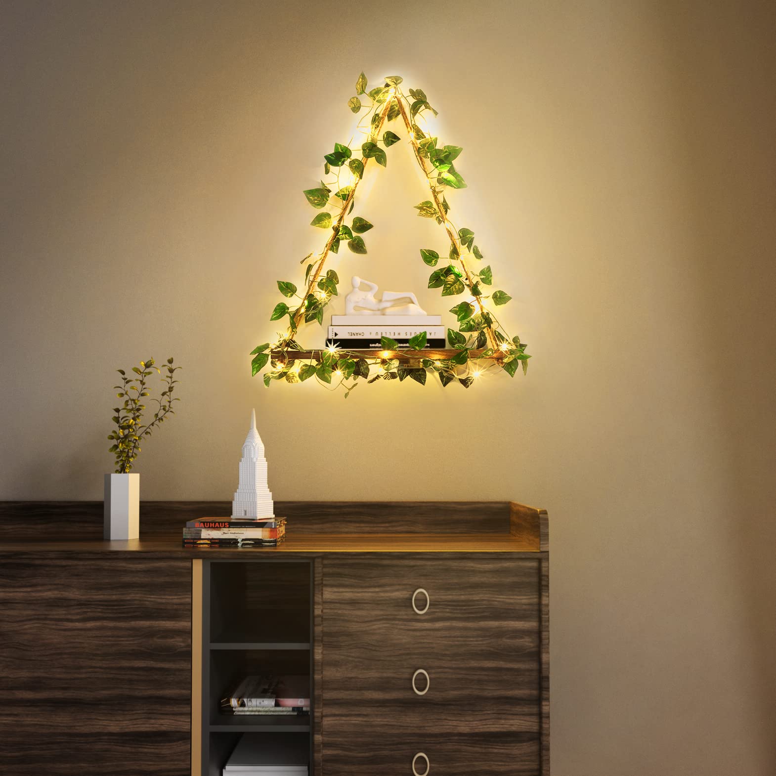 LeuchtEfeu Wandregal – Vintage Stil, LED, Grün, Für Innenräume