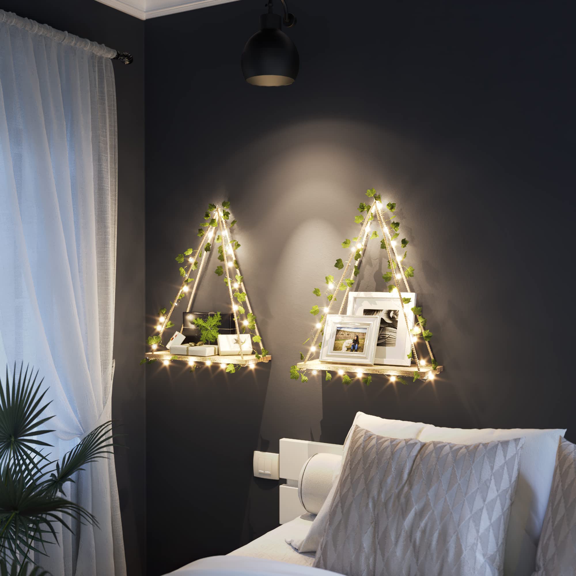 LeuchtEfeu Wandregal – Vintage Stil, LED, Grün, Für Innenräume
