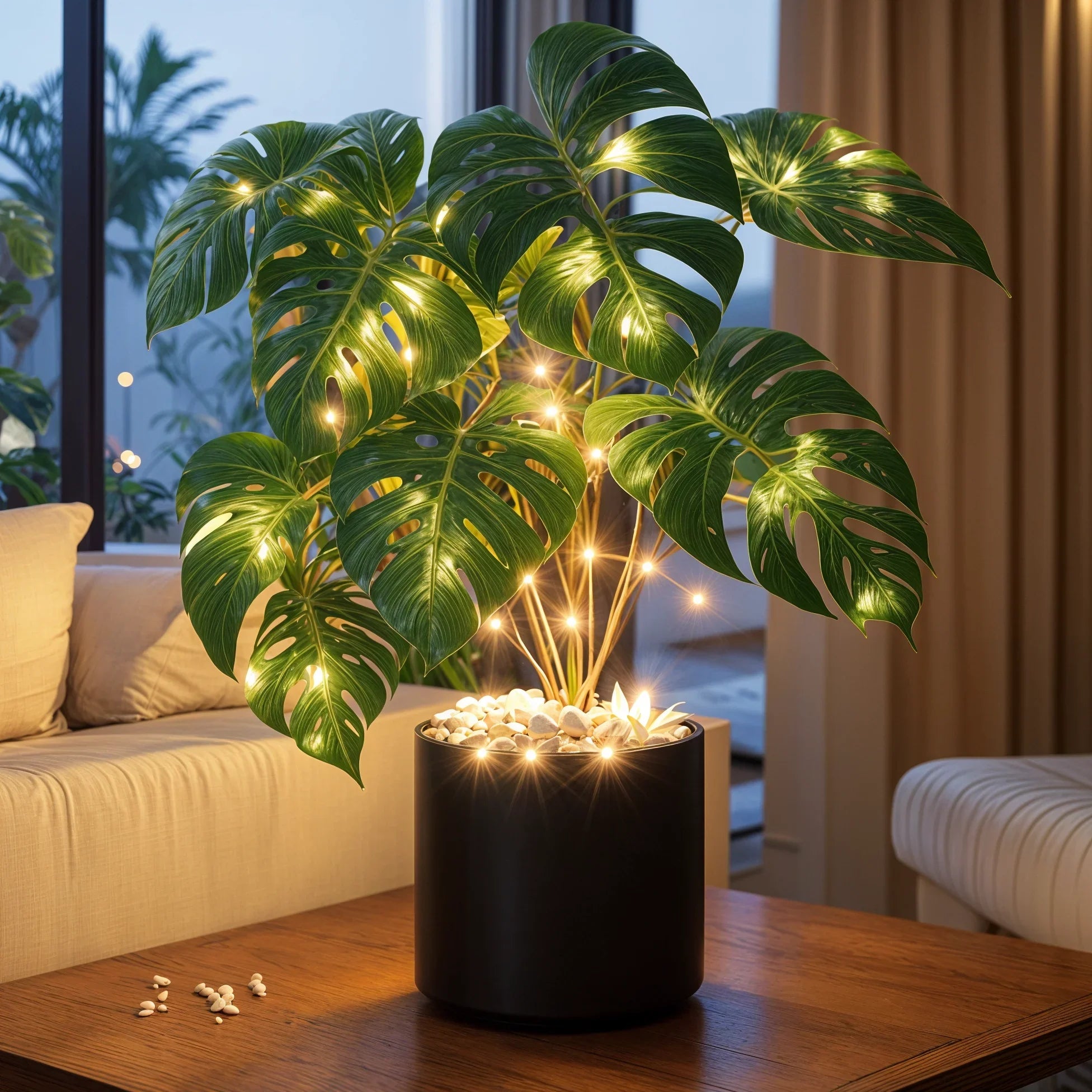 Monstera Glow LED-Lampe – Tropische Blätter, Grün, Für Innenräume