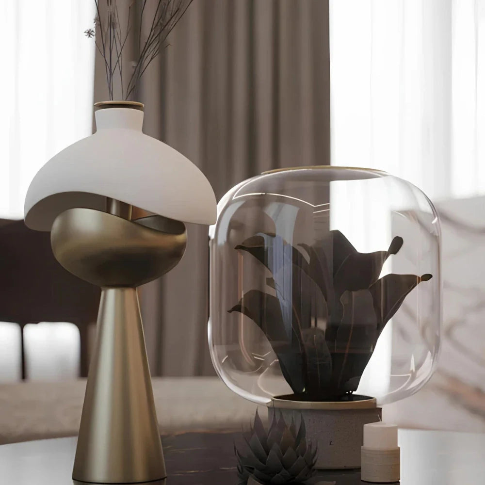 LumoKuppel Skulptur-Tischlampe Modern LED Design Weiß für Wohnzimmer