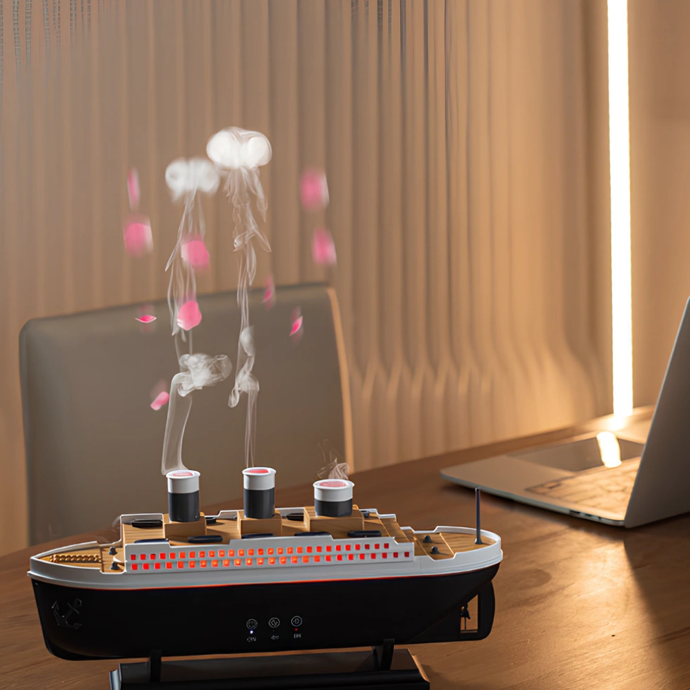 AquaDamp Mini-Luftbefeuchter Schiff-Design LED Weiß für Schlafzimmer