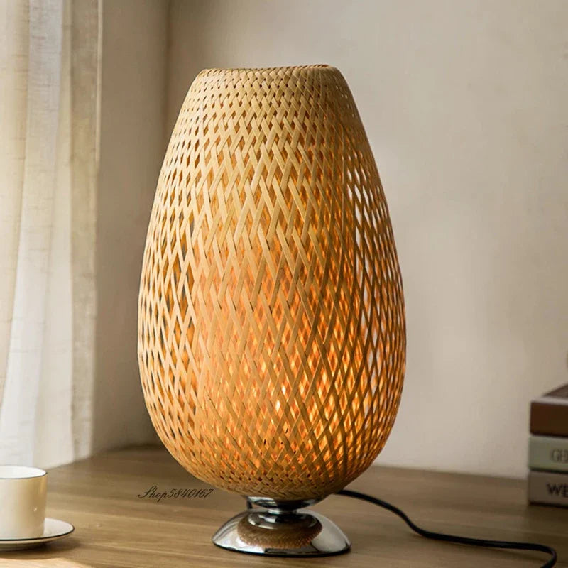 RusticLight Vintage Bamboo Tischlampe für Wohnzimmer