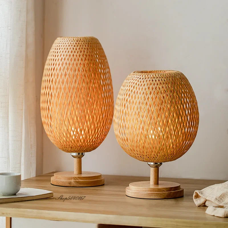 RusticLight Vintage Bamboo Tischlampe für Wohnzimmer