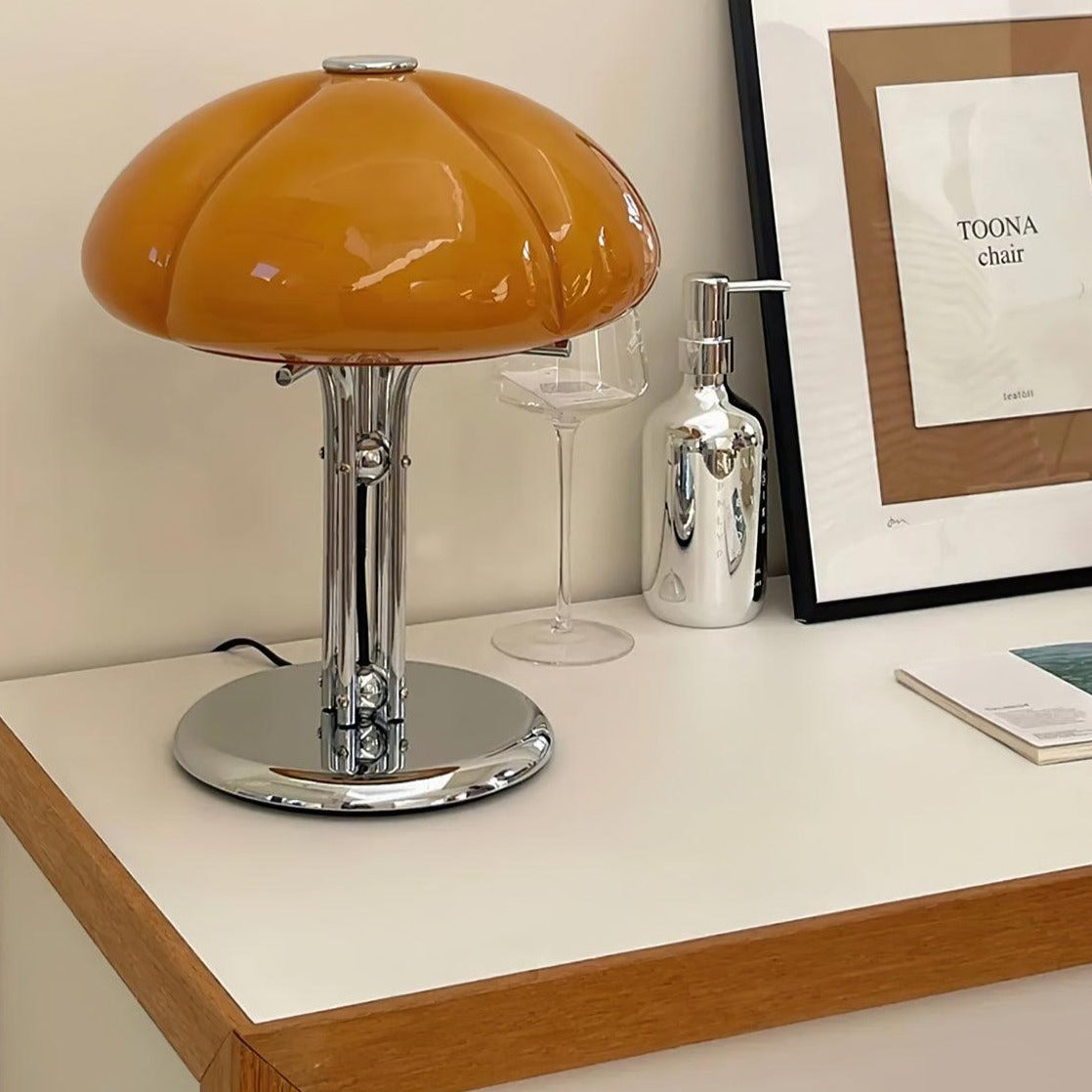 BauPilz Tischlampe – Retro-Stil, Pilzform, Weiß, für Wohnzimmer