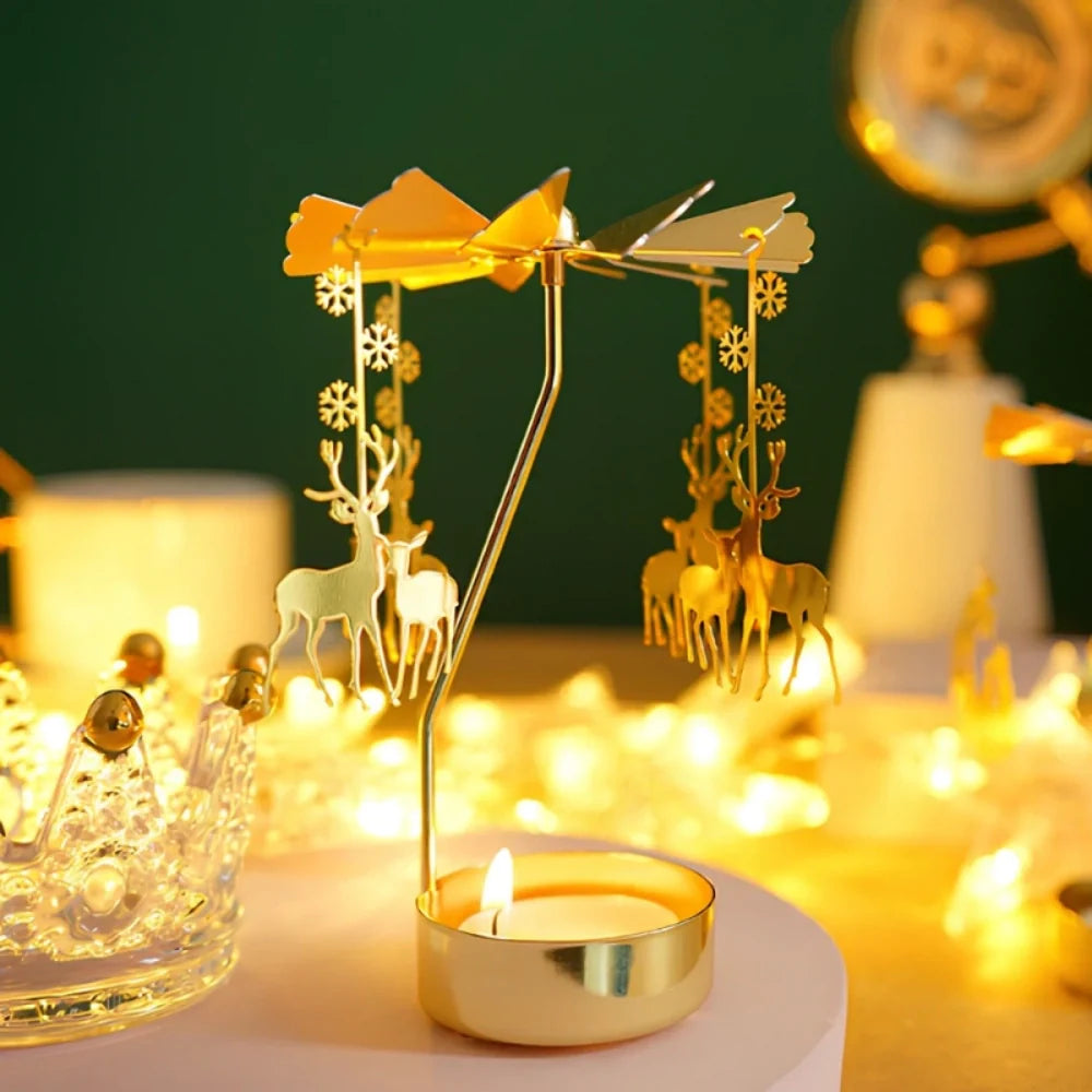 LumoWaltz Kerzenkarussell Vintage-Stil drehend Gold für Tischdeko