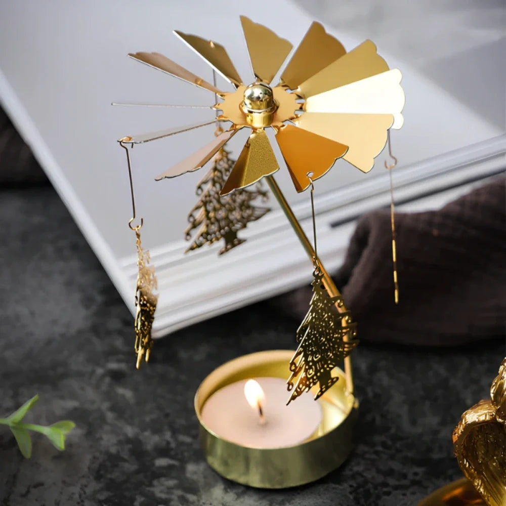 LumoWaltz Kerzenkarussell Vintage-Stil drehend Gold für Tischdeko