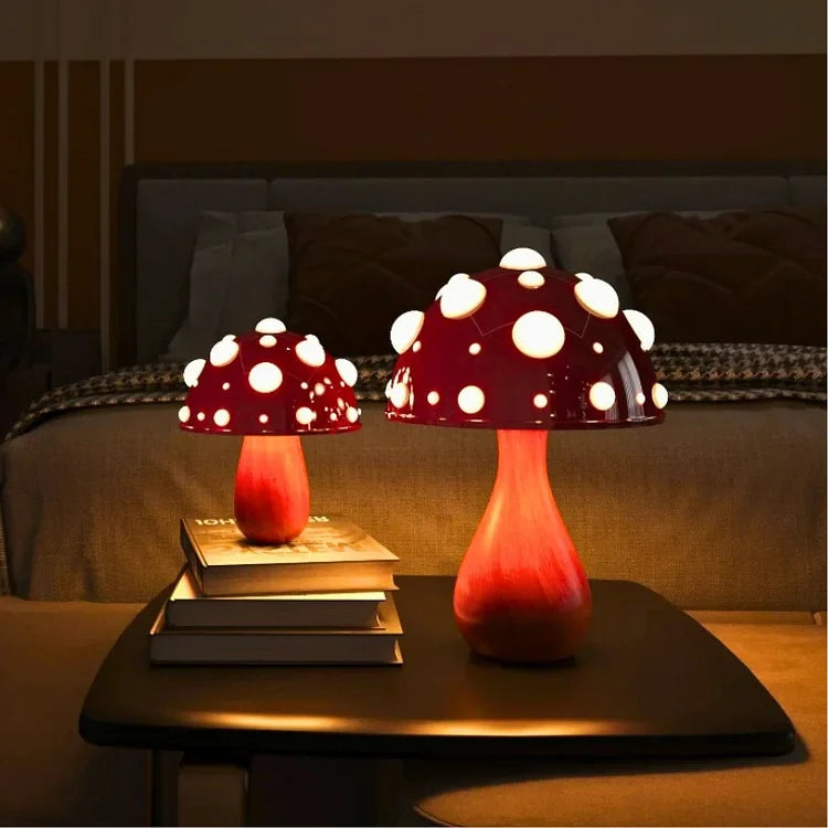 GlühPilz Tischlampe Märchenstil LED Rotweiß für Schlafzimmer