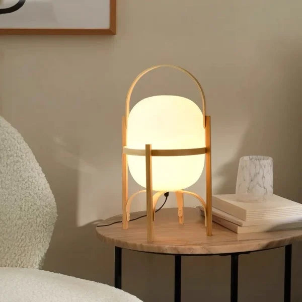 KorbLuma LED Tischlampe Boho-Stil Rattanoptik Warmlicht Terrasse