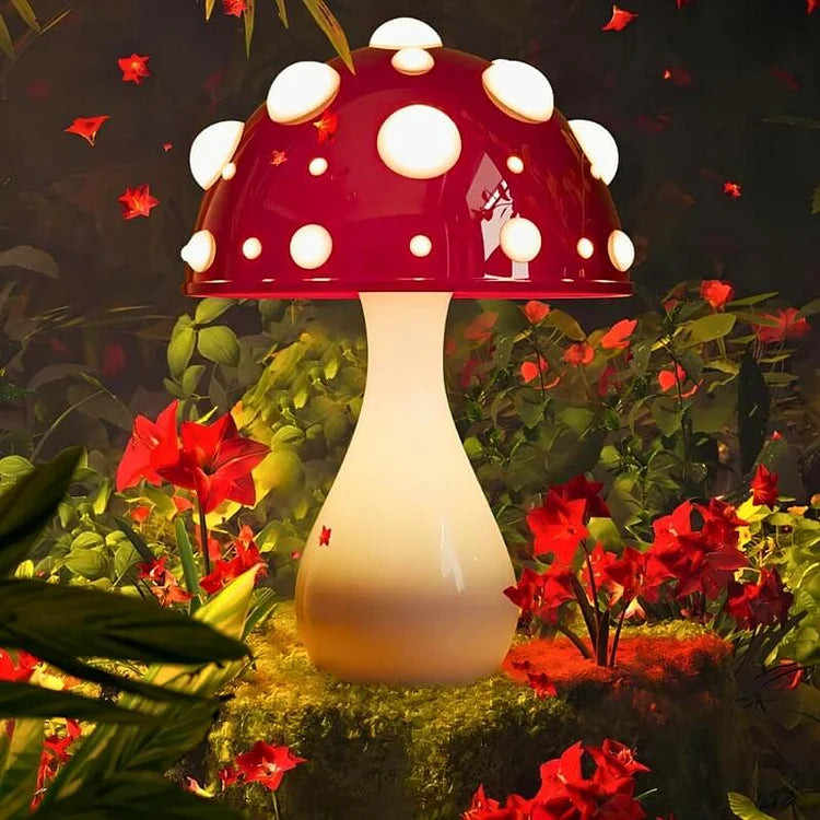 GlühPilz Tischlampe Märchenstil LED Rotweiß für Schlafzimmer