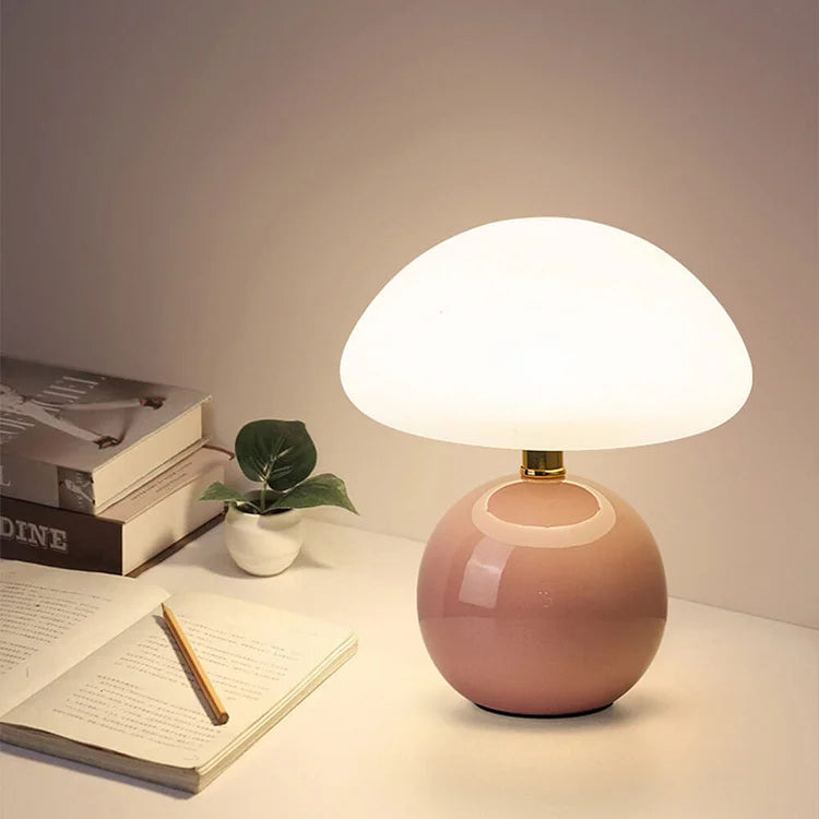 CrèmeLumi Pilzlampe Retro Tischlampe LED Cremeweiß für Schlafzimmer