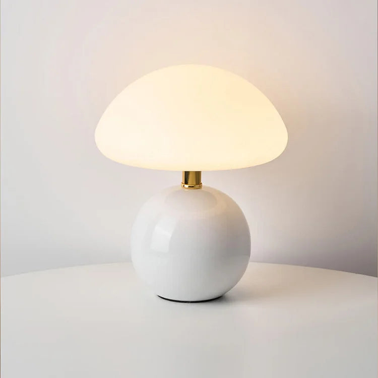 CrèmeLumi Pilzlampe Retro Tischlampe LED Cremeweiß für Schlafzimmer