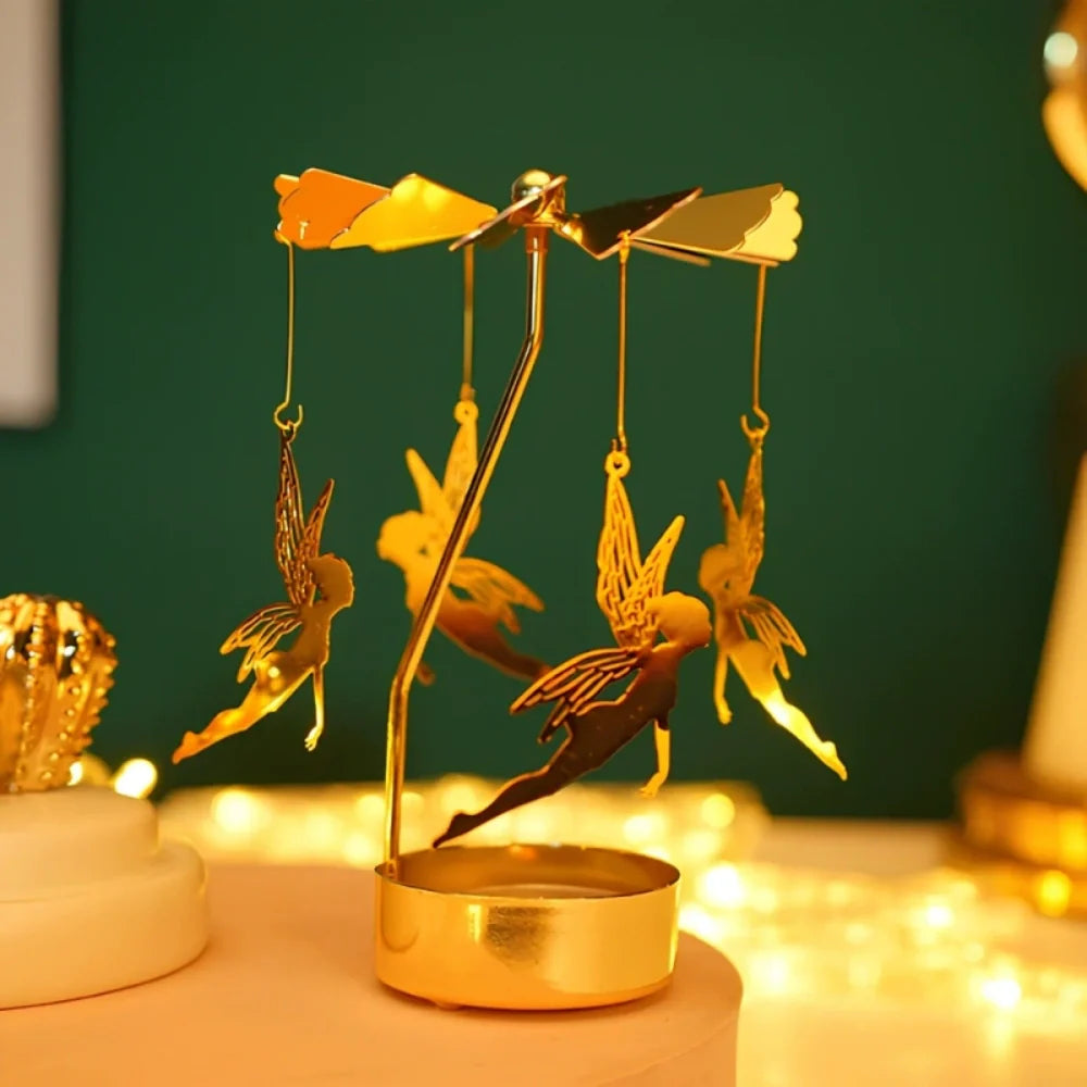 LumoWaltz Kerzenkarussell Vintage-Stil drehend Gold für Tischdeko