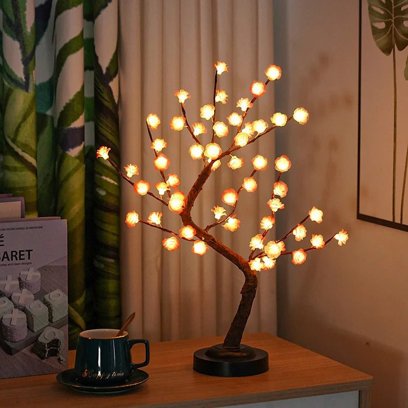 BlossiGlow LED Tischlampe Bonsai-Stil Rosa Blüten Gartenlicht