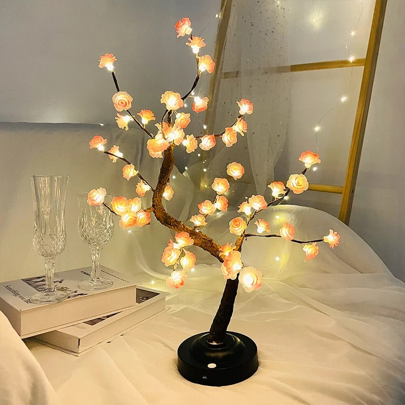 BlossiGlow LED Tischlampe Bonsai-Stil Rosa Blüten Gartenlicht