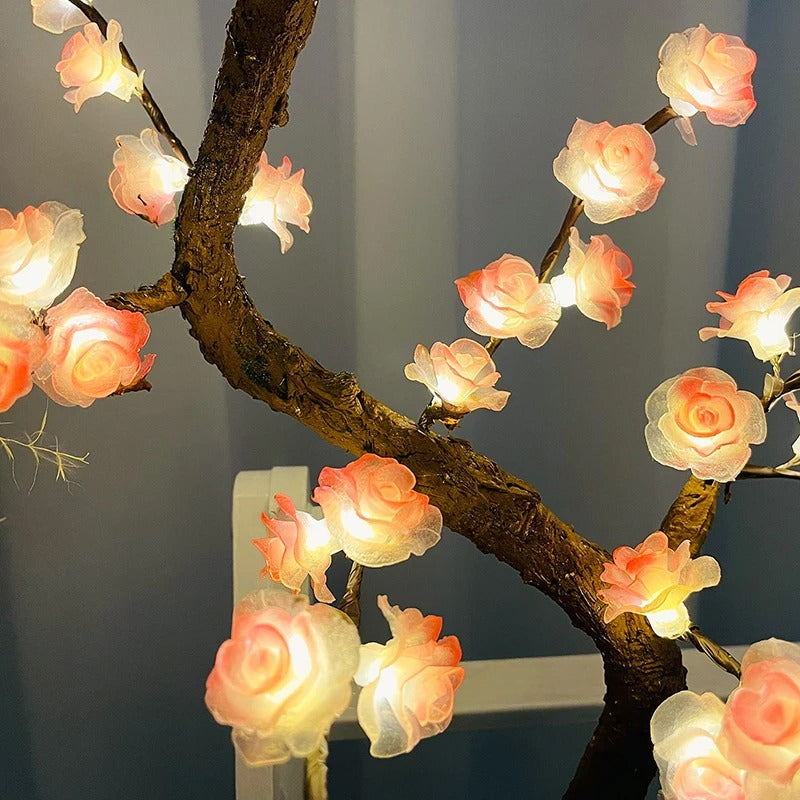BlossiGlow LED Tischlampe Bonsai-Stil Rosa Blüten Gartenlicht
