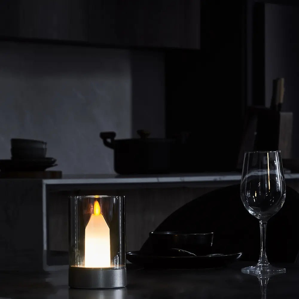 AmberLuma Kerzenlampe Retro Look LED flackernd gold Terrasse