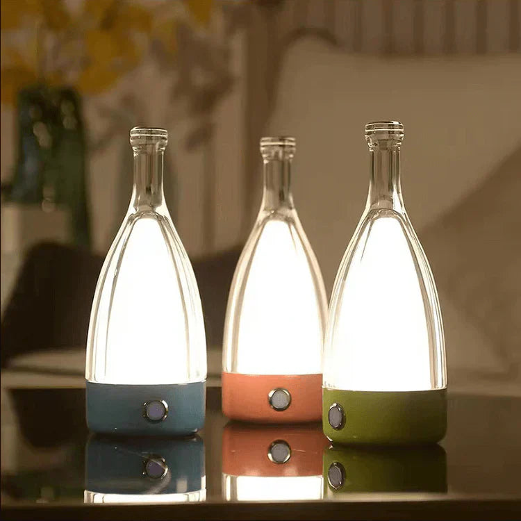 LumoFlair LED Tischlampe Flaschenstil Akku Warmlicht Garten