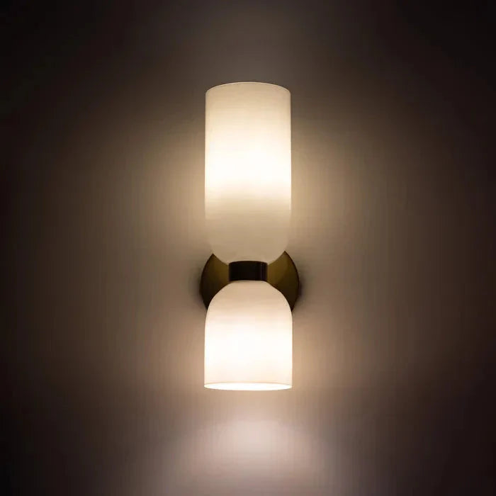 LumoDuo – Moderne Doppelkopf LED Glas-Wandleuchte Weiß für Flur